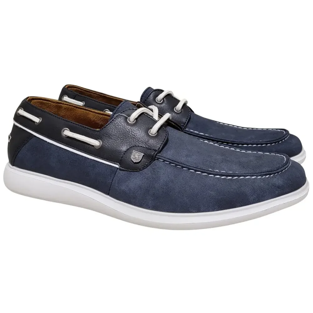 Stacy Adams Men Reid Red Zone Moc Toe Boat Shoe Loafers Size US 8.5M Navy Blue